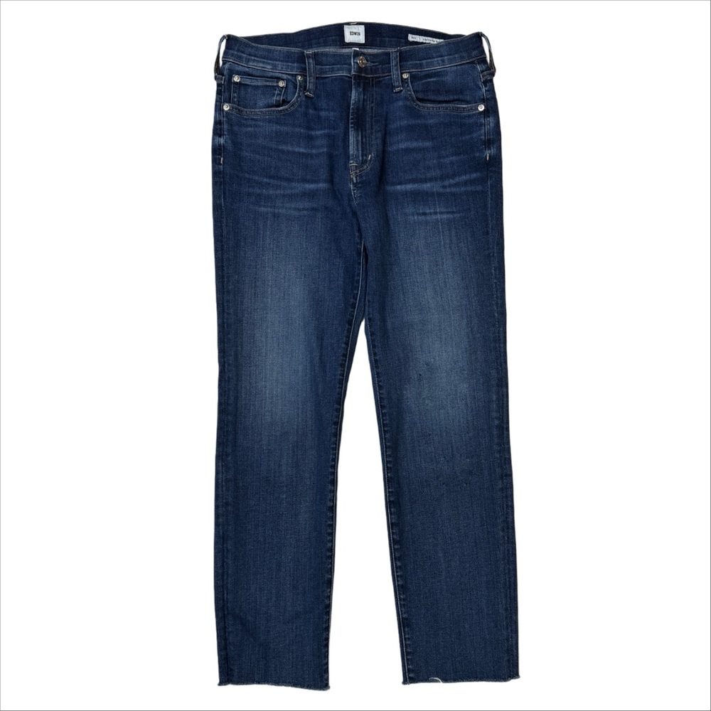 {Edwin} "Bree Slim Straight Crop" Raw Frayed Hem Stovepipe Cigarette Denim Jeans
